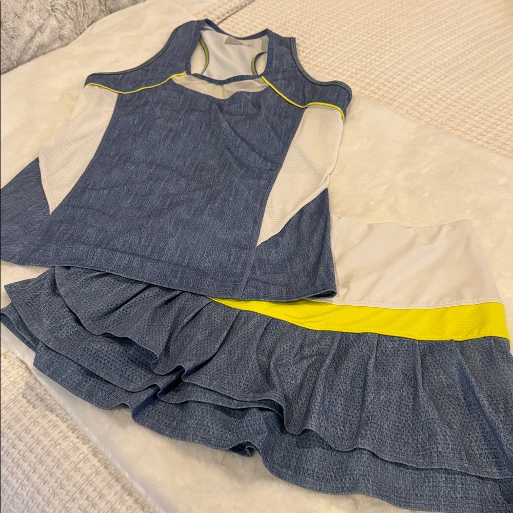 Lucky in Love White and Yellow Tennis skirt and top